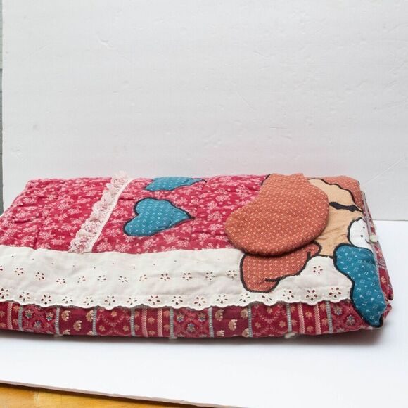 Vgt Hand Sewn Stitched Red BlueBaby Quilt Blanket Sleeping 3D Dog Hearts 50"x40" - Picture 11 of 11